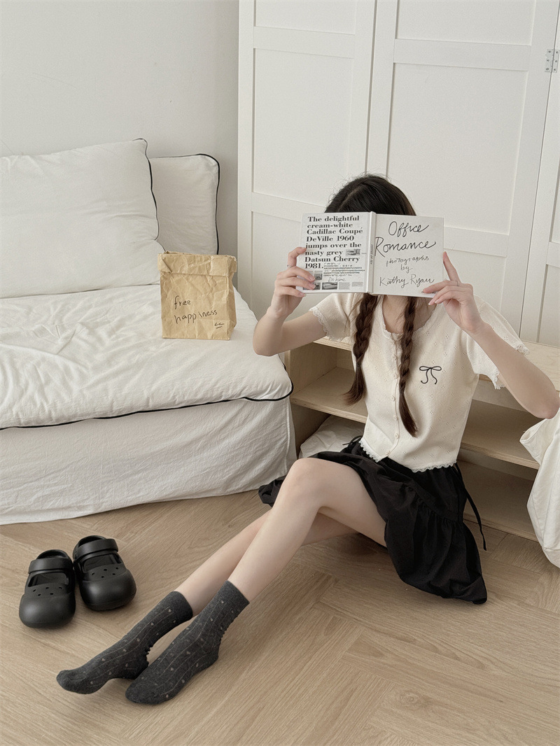 堆堆袜冰丝夏季爱心镂空灰色冰冰袜子女春夏薄款网纱白色中筒袜详情2