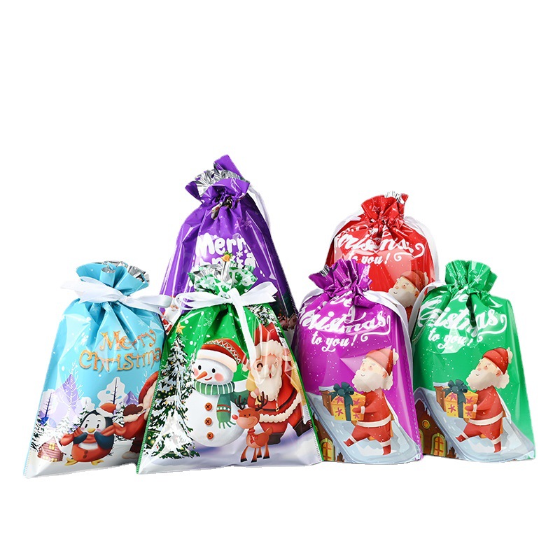 Wow Christmas gift bag customization Cross-border Christmas drawstring bag Santa Snowman Reindeer packaging bag Item Picture