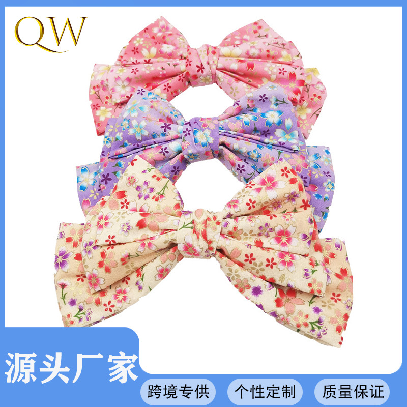 Qiwei Accessories Exclusive Qiwei Accessories Exclusive New Hair accessory fabric Floral Print Bow ponytail Hair clip for women