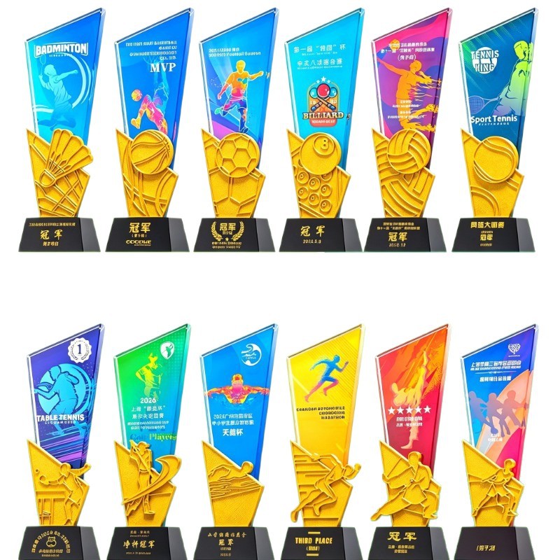 Creative crystal trophy production, school sports meeting sports series basketball, football, badminton and running competition awarding Item Picture
