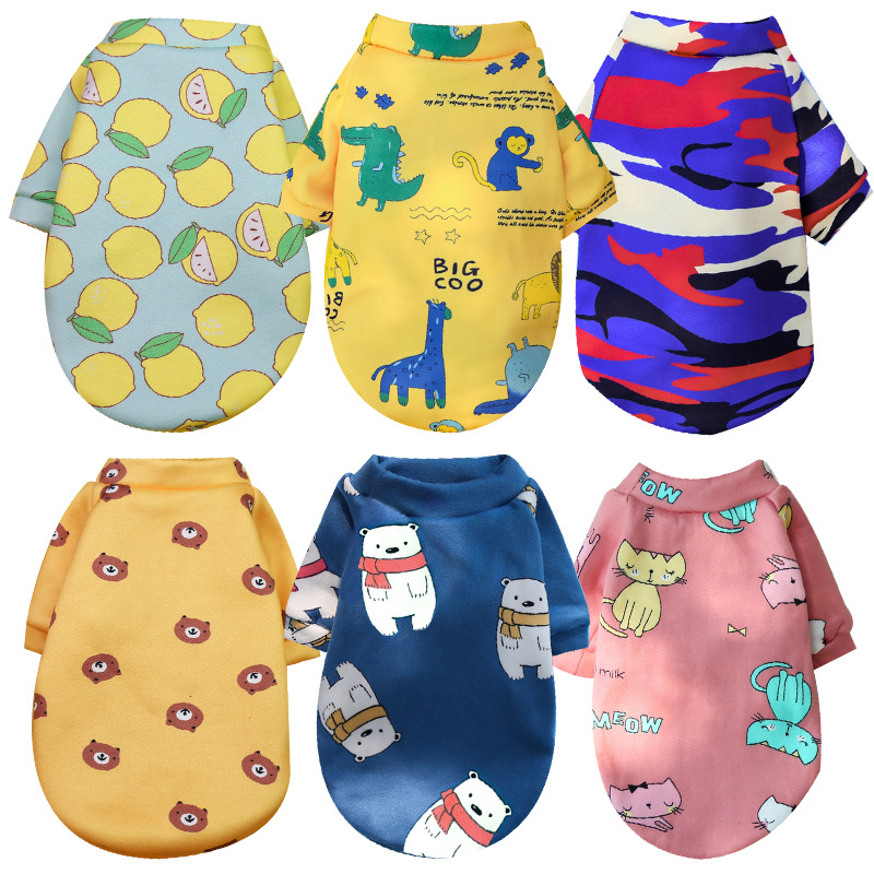 Printed cartoon pet clothes with fleece two-legged sweatshirts, spring and winter pullovers, dog and cat teddy supplies clothes Specification image