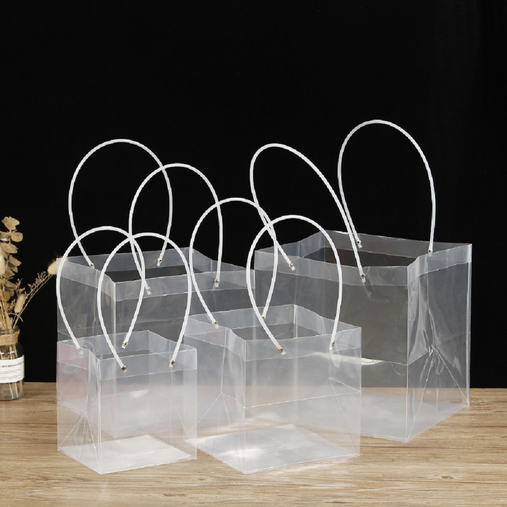 Christmas transparent fresh flower arrangement PVC gift box as a souvenir, square PP plastic flower arrangement bouquet handbag