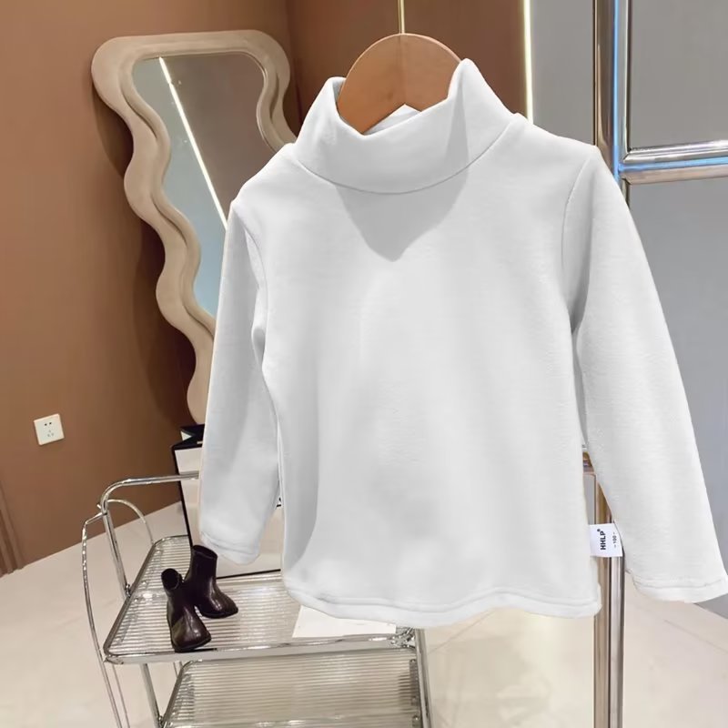 Semi-high-neck children's top, double-sided German fleece base layer shirt, warm long-sleeved T-shirt for children of all ages, boys and girls in autumn and winter Specification image