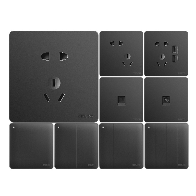 Delixi switch Socket 86 type panel socket switch five-hole usb socket Multi-hole air conditioner socket Black 821 Item Picture