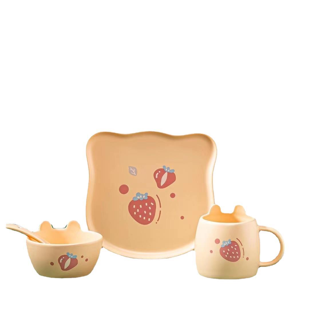 Colorful fruit ceramic tableware, a set of four household plates, bowls, cups and spoons, is in stock and available as a gift home set Item Picture