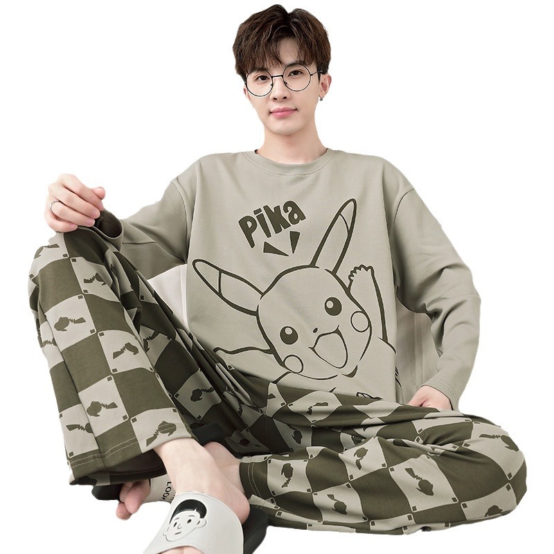 Algodón pijama hombre primavera/otoño 2024 nuevo estilo manga larga slim otoño/invierno niños disponible fuera adolescente tallas grandes ropa de hogar Item Picture