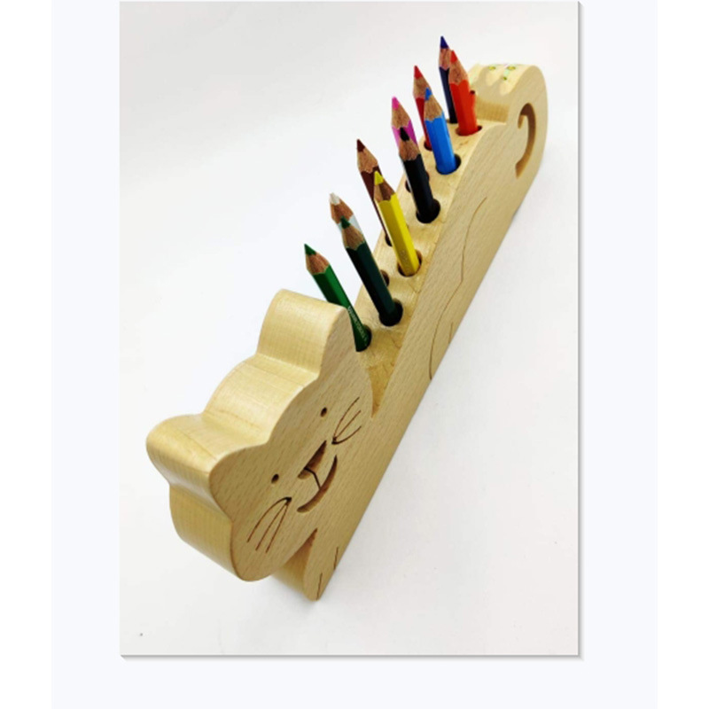 Cross-Border Amazon Wooden Pen Holder Crayon Cat Creative Modeling Desktop Decoration Crayon Holder Home Wooden Crafts details Picture