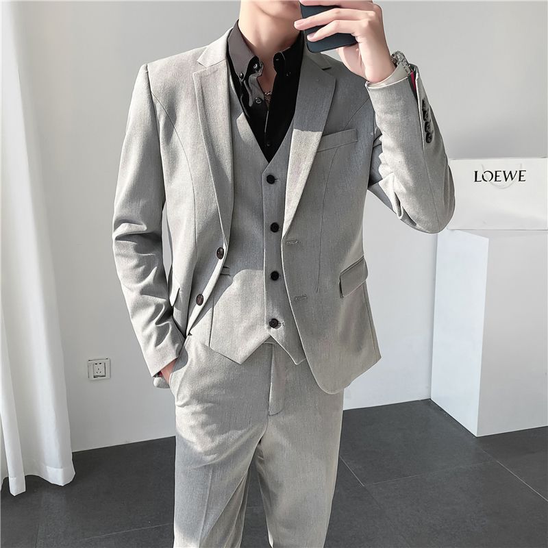 Autumn and winter ins light mature style Korean-style slimming men's casual two-button solid color suit set