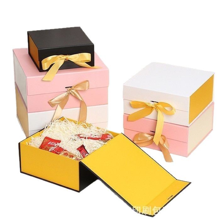 One-piece folding gift box, square flip cover gift box, bow packaging gift box, high-end magnetic box, cross-border wholesale Item Picture