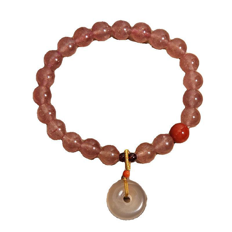 Dulce pequeño fresco ins natural fresa cristal pulsera para mujeres nicho exquisito hebilla de seguridad colgante cadena de mano mori atado adorno de mano Item Picture