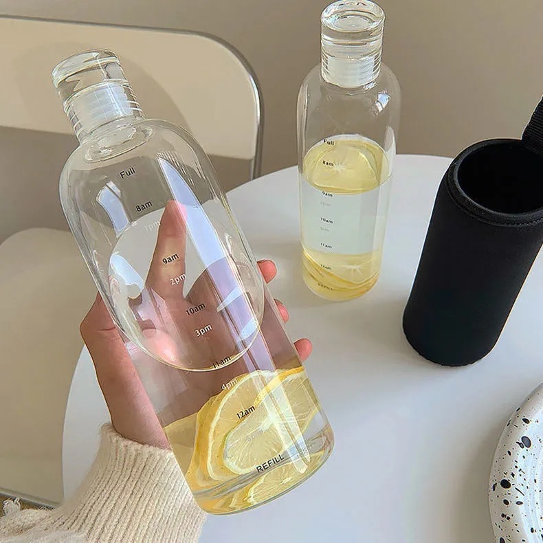 The same high-appearance-level time scale cup for men and women on Xiaohongshu, transparent plastic cup for car use, leak-proof and simple, popular online water cup details Picture
