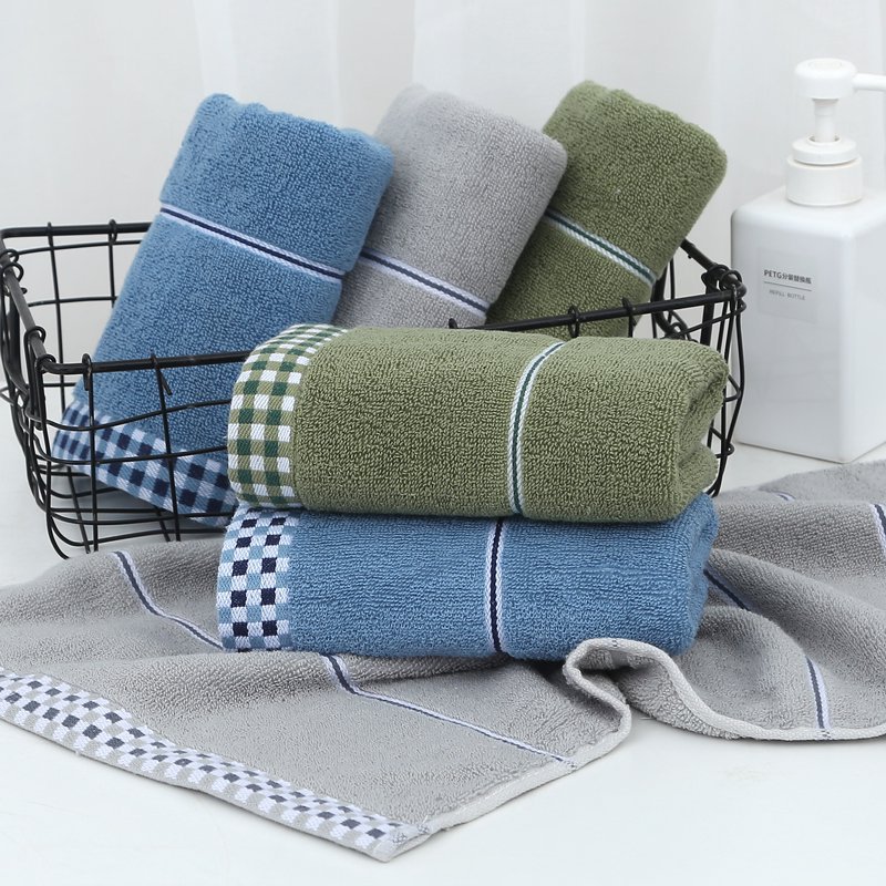 Wholesale of Thousand Bird Grid towels, thickened, soft and absorbent face towels, household out-of-stock all-cotton gift embroidered large towels details Picture