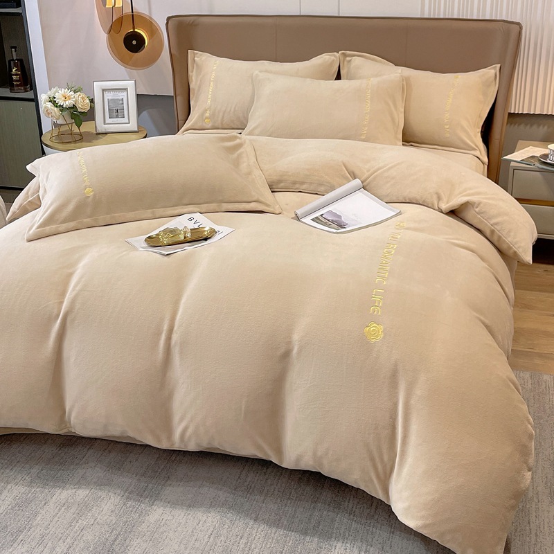 Add Velvet And Thick Magic Velvet Four-Piece Crystal Velvet Warm Bed Sheet Double-Sided Velvet Bed Cover Solid Color 1.8M Milk Velvet Specification drawing