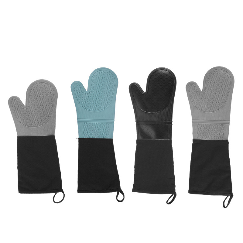 Amazon Extended silicone insulated gloves Thick cotton kitchen microwave mitts Household baking oven mitts details Picture