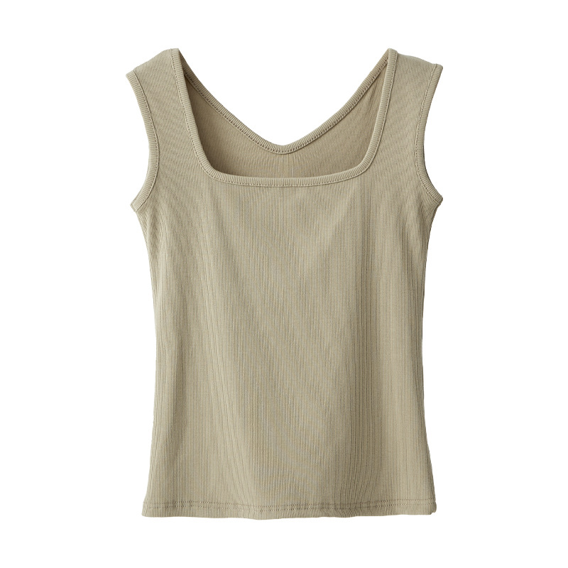 A large-sized women's screw-knit square neck base vest with a small halter top for a high-end sleeveless top in spring and summer Item Picture