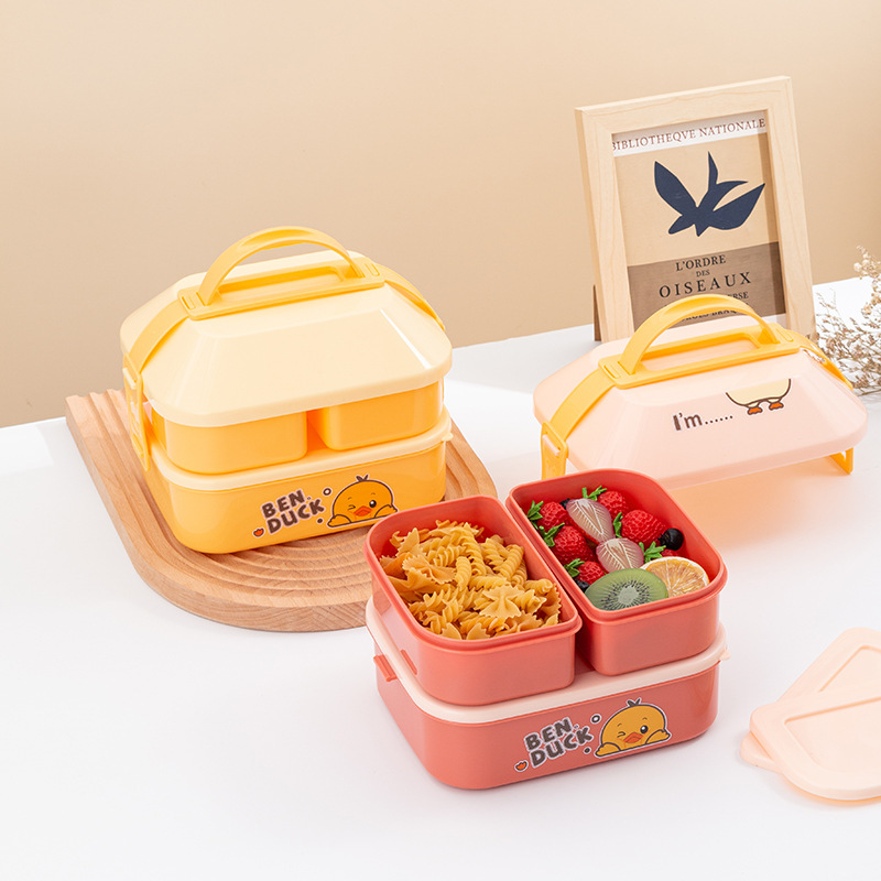 笨鸭屋型可微波炉加热双层手提饭盒儿童学生上班族便携式带饭餐盒