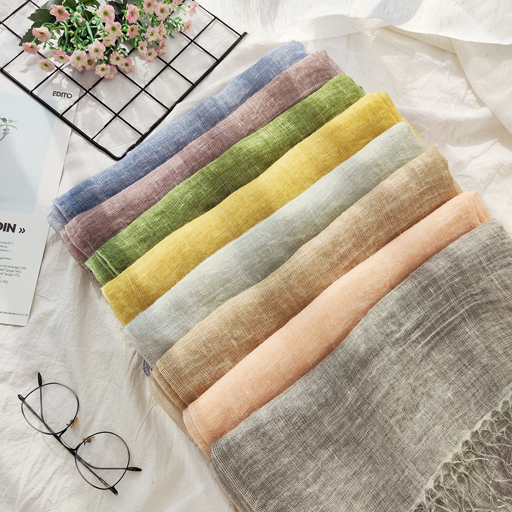 Japanese Renaissance Retro Linen Scarf Female Summer Solid Color Cotton And Linen Scarf Dirty Dyed Thin Shawl Foreign Trade Silk Scarf Female details Picture