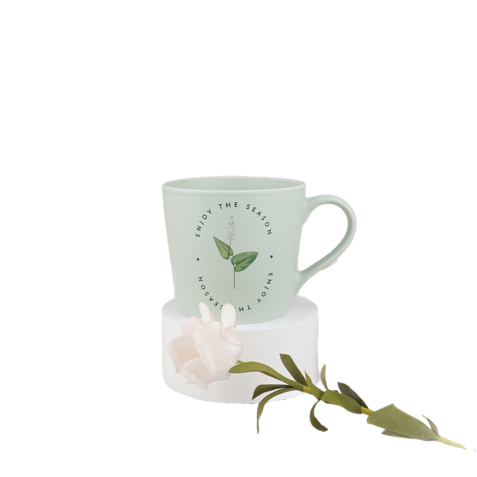 Wholesale of Morandi green mugs with logo printing, thickened water cups, matte glazed household ceramic cups Item Picture