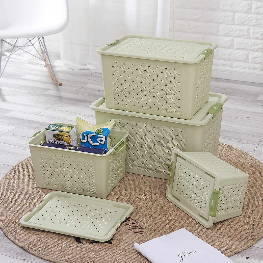 Covered clothing storage box, simple snack organization box, woven storage basket, large square Item Picture