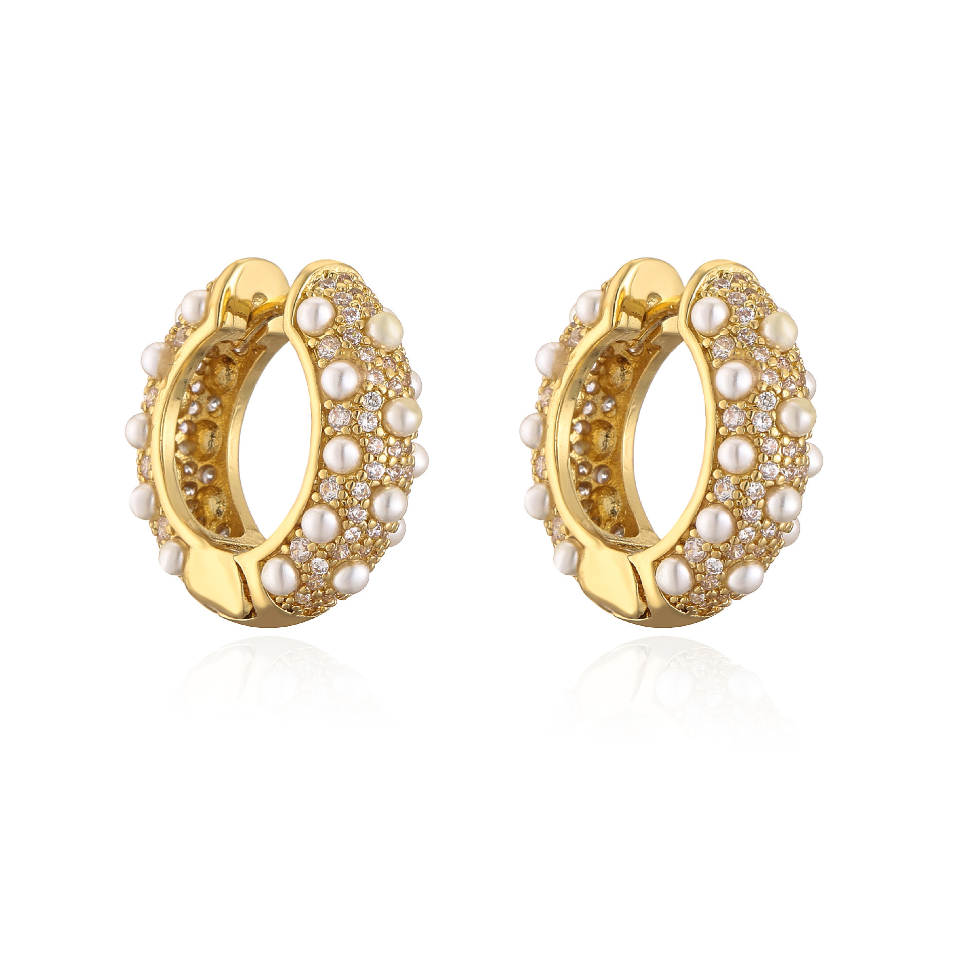 HECHENG jewelry: Micro-inlaid zircon full diamond ear rings, artificial pearl inlaid earrings, fashionable women's earrings details Picture