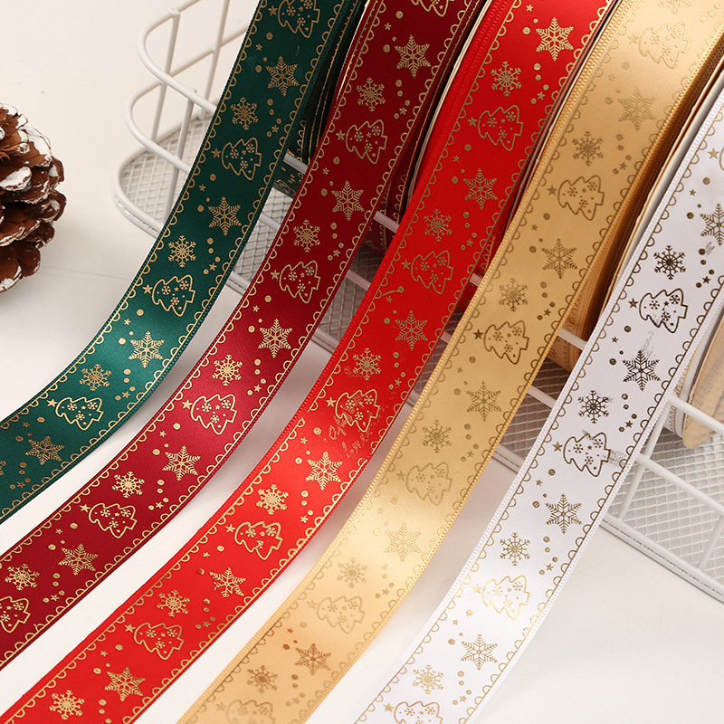 Dingxin 2.5CM Christmas Ribbon Wholesale Christmas Gift Bow gilding gift box packaging Ribbon Polyester Color ribbon Specification image