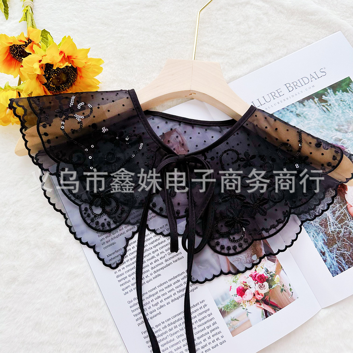 Black and white embroidered women's clothing with versatile collars and accessories Application Scenario