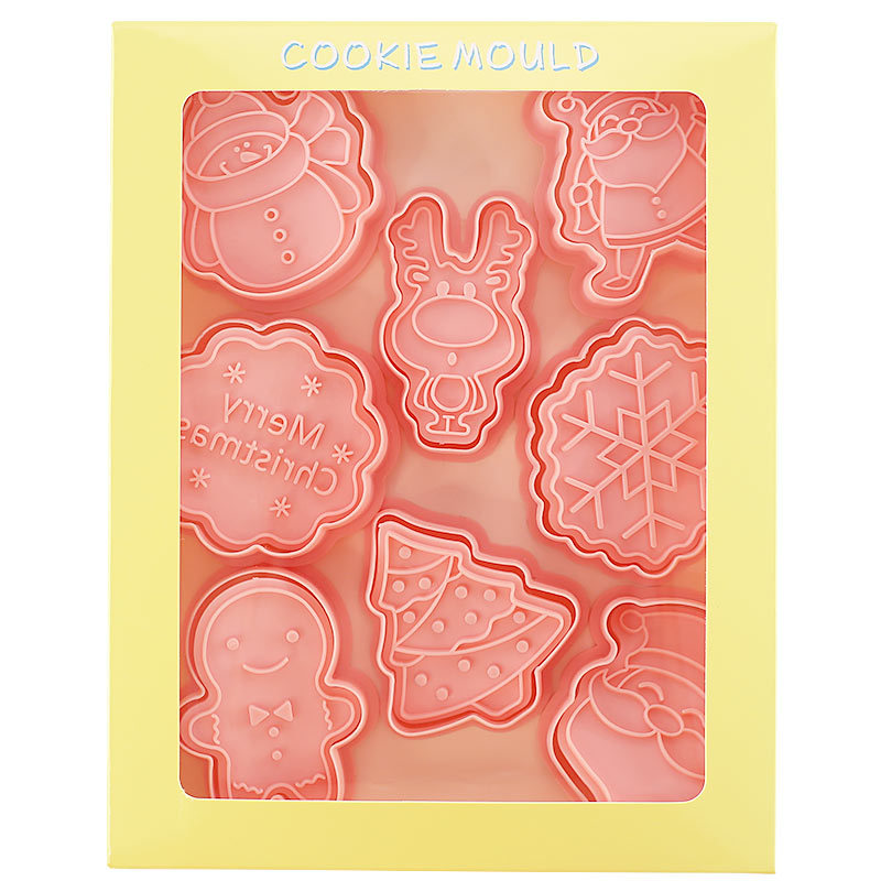 Christmas Cookie Mold 8-Piece Cartoon Santa Gingerbread Man Christmas Tree Press Cookie Baking Kit Item Picture