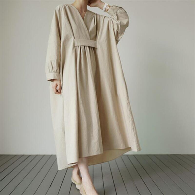 2022年新款日韩款过膝长款时尚套头气质学院风森女系V领打底裙女详情图3