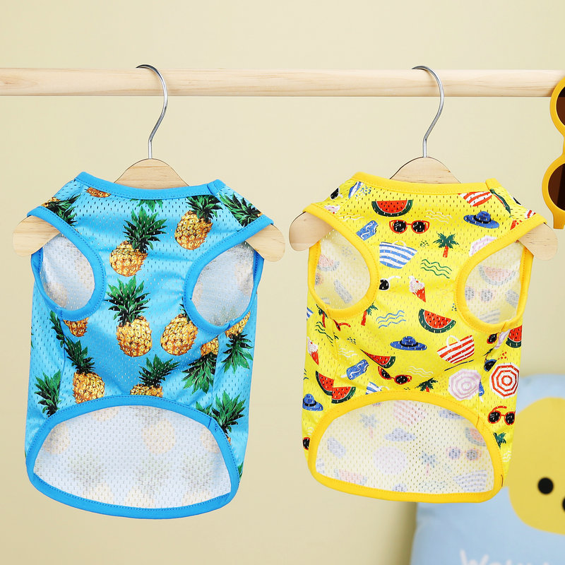 Spring and summer pet clothes are comfortable and breathable. Summer pineapple mesh vest, dog clothing factory, teddy clothes Item Picture