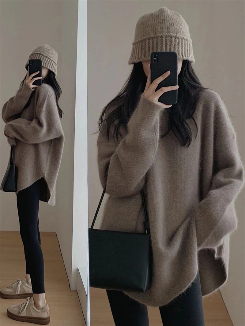 Solid-color pullover knitted sweater for women's autumn and winter 2023 new style, thickened design, niche, loose and laid-back style for outerwear Application Scenario