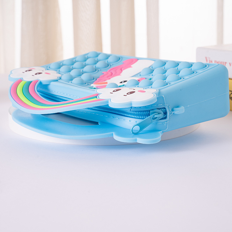 New rat Killer Pioneer solid-color silicone children's coin purse, rainbow hand-held double-sided bubble shoulder strap bag, in stock, stress-relieving bag toy Specification image