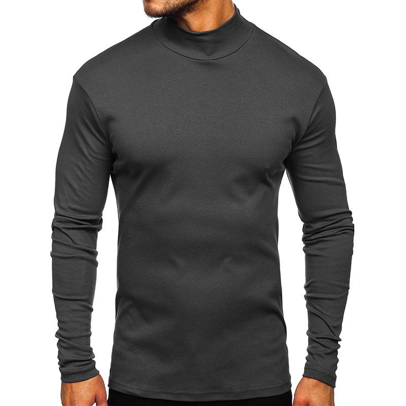 European and American men's autumn and winter thickened warm high-neck long-sleeved T-shirt, foreign trade men's base layer, German velvet semi-high-neck men's style details Picture