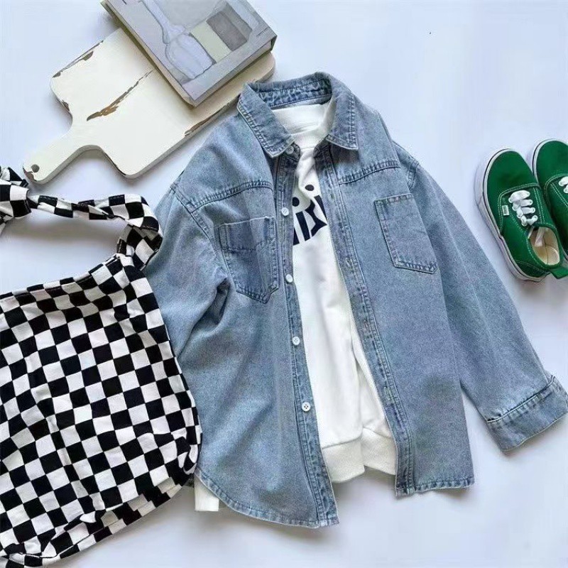 Children's denim shirt 2024 Spring New Style, stylish and versatile shirt for Big and medium-sized children, long-sleeved jacket, children's top trend details Picture