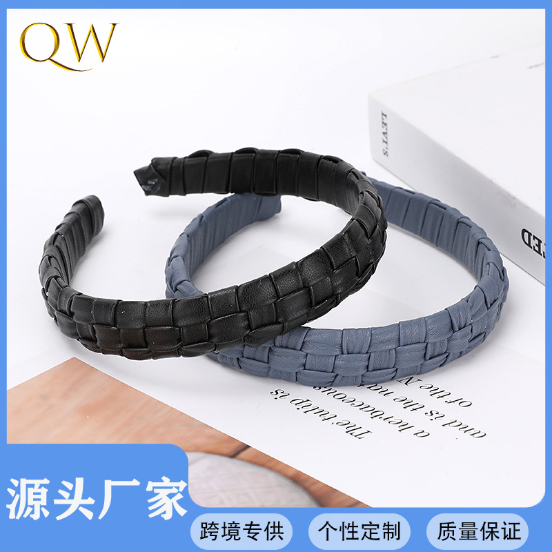 Exclusive Qiwei Accessories, exclusive Qiwei Accessories, retro diamond-shaped stitching, PU leather hair band, hand-cross-woven, pressed hair band, clear