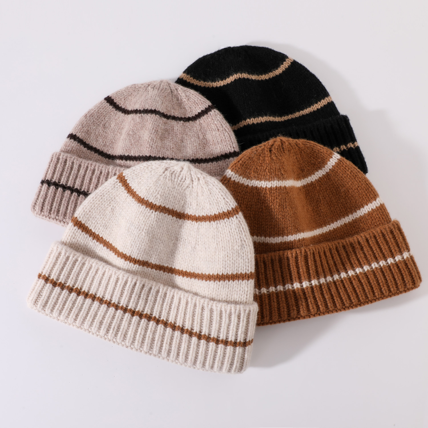 The New Pure Wool Striped Hat For Ladies 2023 Autumn And Winter Sweet Warm Wool Knitted Hat Can Replace Hair