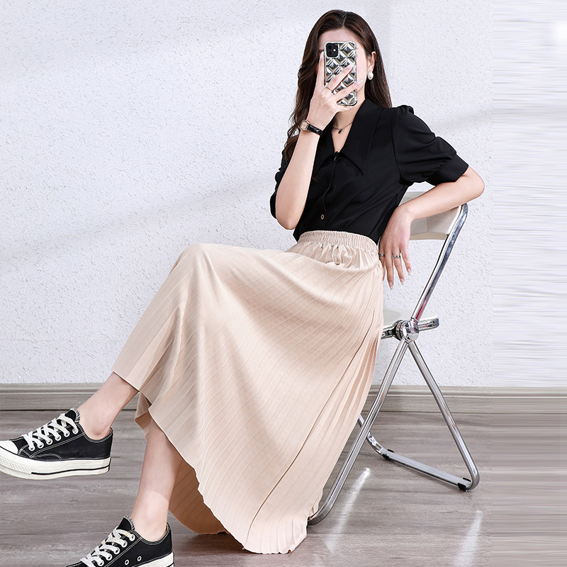 Black skirt for women's summer 2025 new style: High-waisted, slimming, mid-length pleated skirt, hip-covering A-line umbrella skirt Specification image
