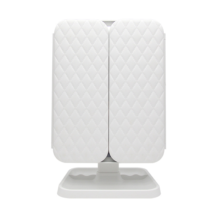 Led Three-Fold Makeup Mirror Charging Rotating Portable Mirror Led Beauty Mirror Three-Color Light Desktop Mirror Item Picture