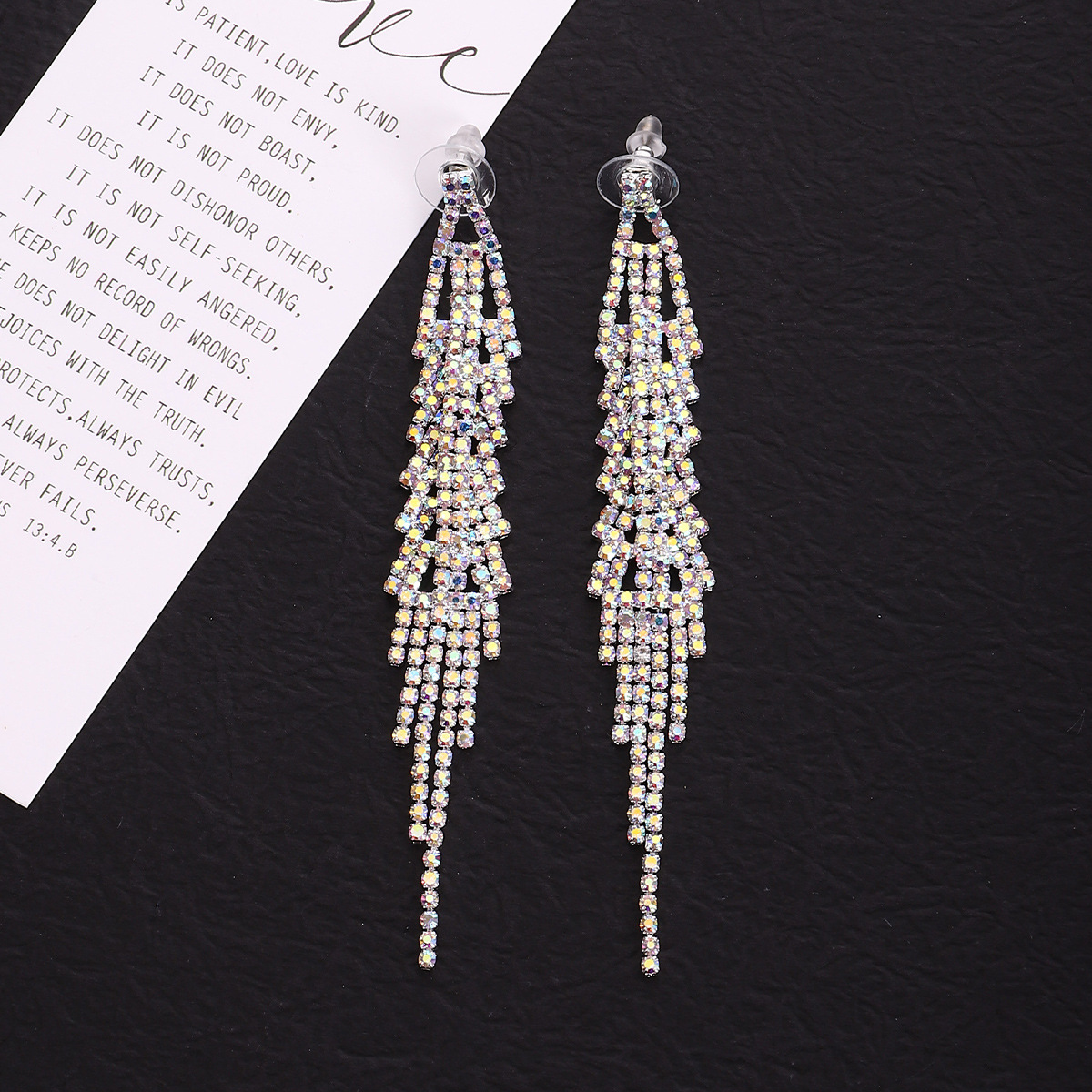 New long and exaggerated full-diamond welded tassel earrings from Europe and America, suitable for bars and nightclubs Application Scenario