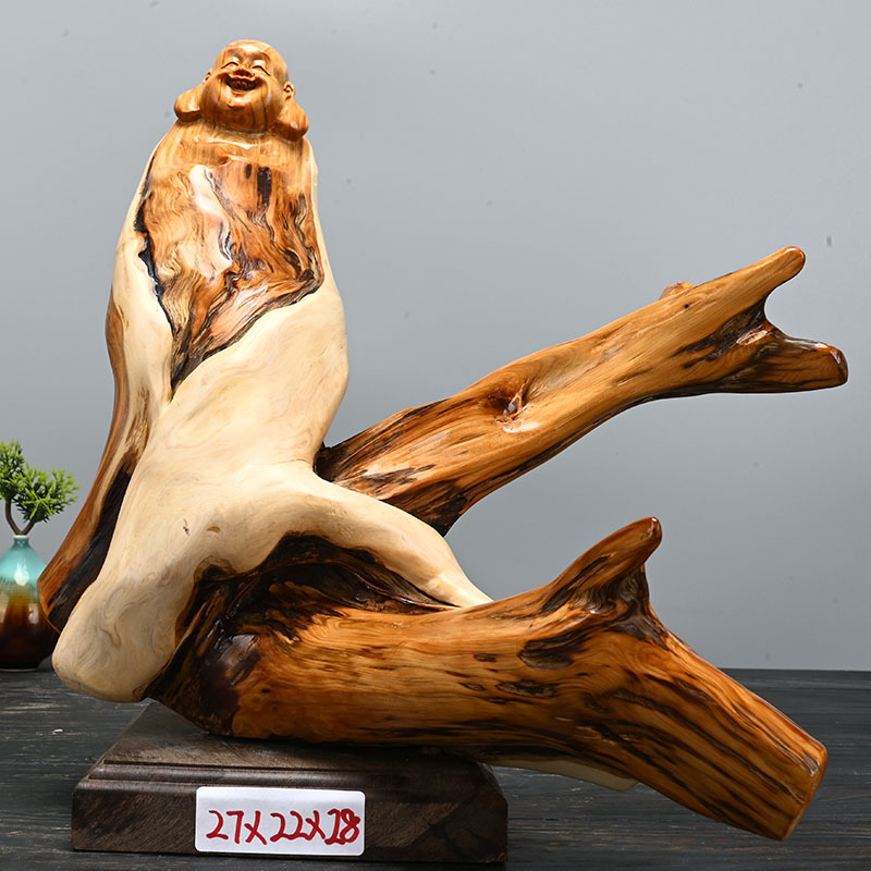 Taihang Cliff Cypress Root Carving Pieces Maitreya Dharma Guanyin Natural Wood Carving Pieces Aged Material Old Material Process 2 Application Scenario