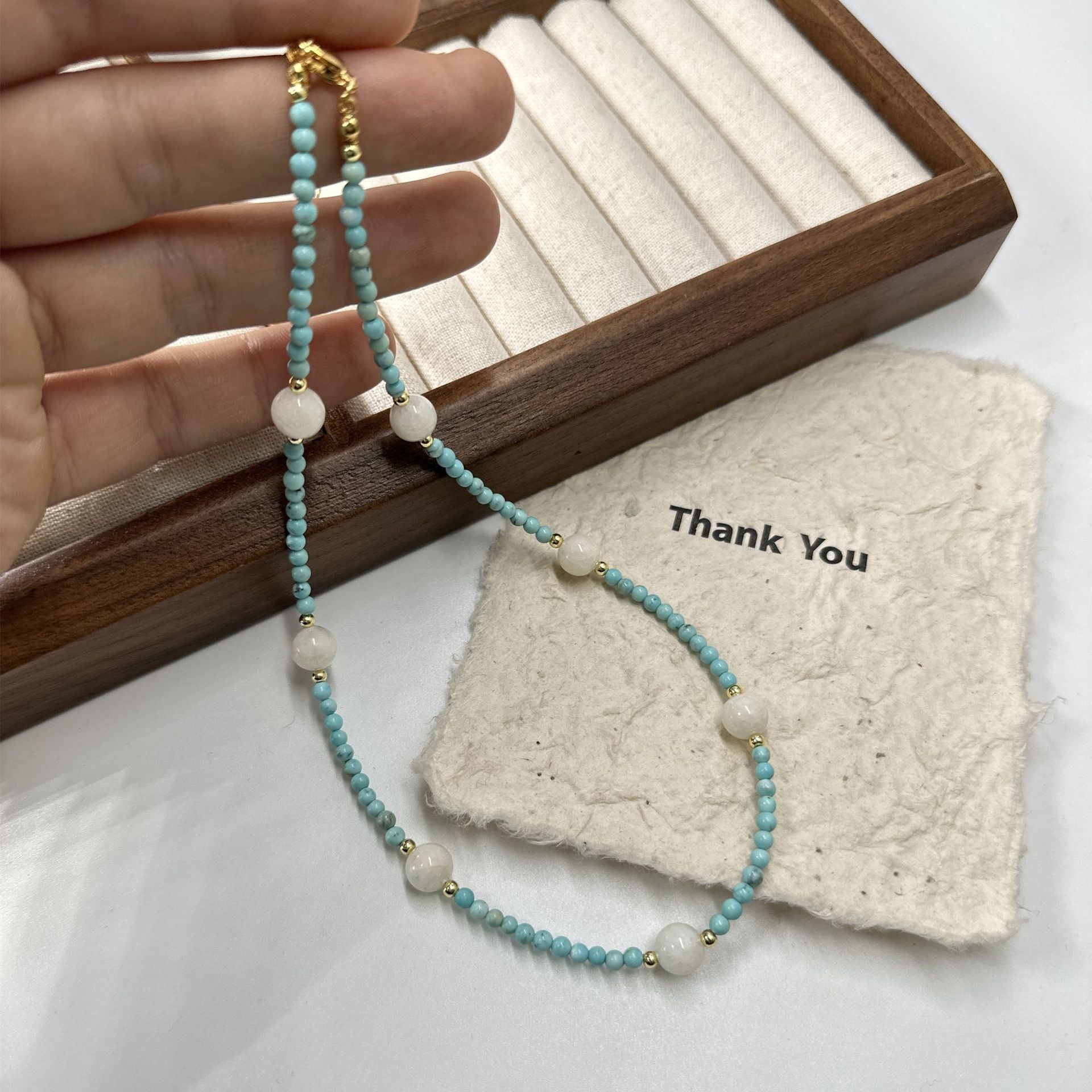 绿松石项链轻奢简约小众绿松石天然珍珠手工串珠气质精美女款项链详情8