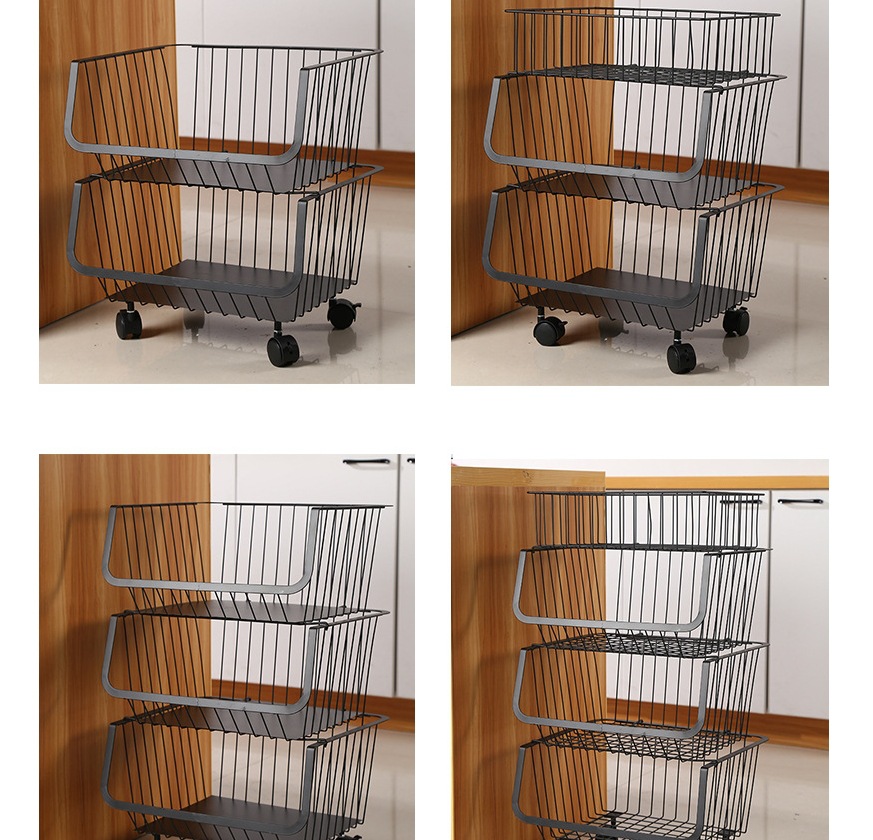 Portable kitchen storage rack trolley, floor-standing vegetable basket trolley, household storage, rotating storage rack, storage rack Application Scenario