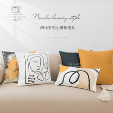 跨境亚马逊北欧美式抽象几何棉麻数码印花抱枕套客厅沙发靠垫靠枕