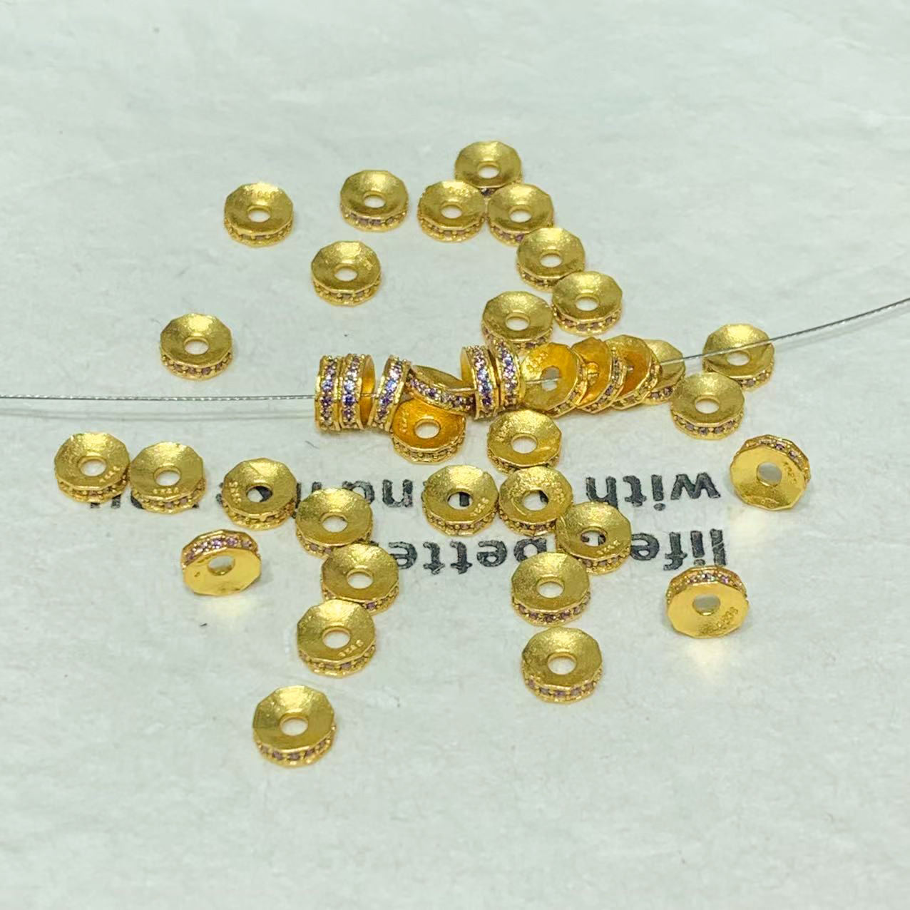 s925纯银古法金锆石隔片隔珠散珠子文玩手串手链项链DIY饰品配件