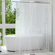 跨境电商热销3D方块拼接透明浴帘防水加厚卫生间装饰隔断帘子工厂