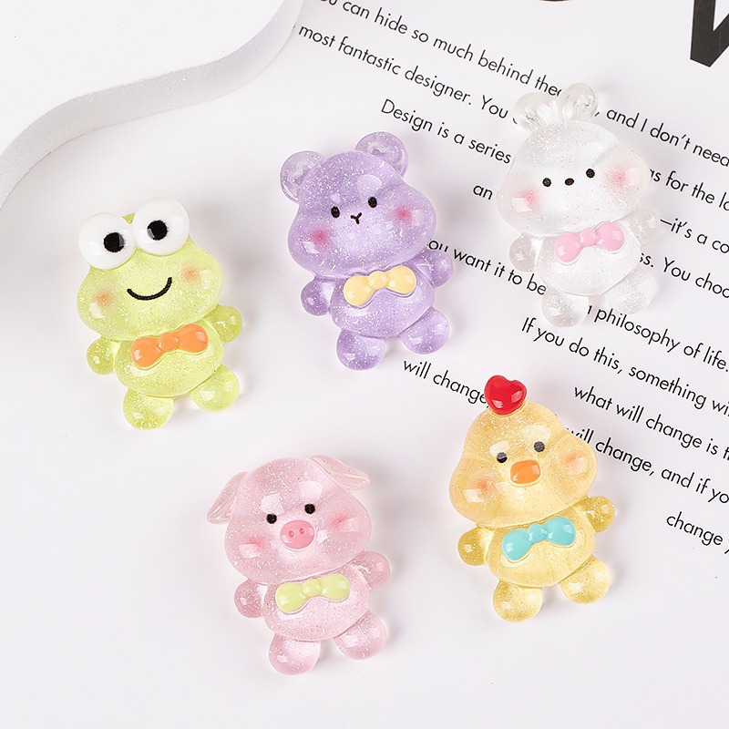 Resin accessories, cartoon glitter, ice-transparent animal diy cream glue, phone case patches, children's hair accessory decorative materials