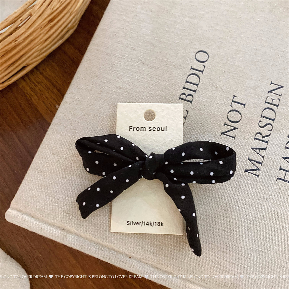 The new pearl red polka dot bow hair band from Luofu Meng is sweet, fashionable and highly elastic leather band hair accessory pic 15