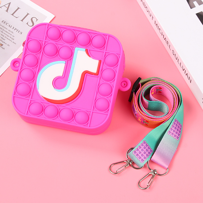 Cross-Border New Tiktok Children's Silicone Purse Rat Killer Pioneer Press Bubble One-Shoulder Diagonal Backpack Decompression Package details Picture