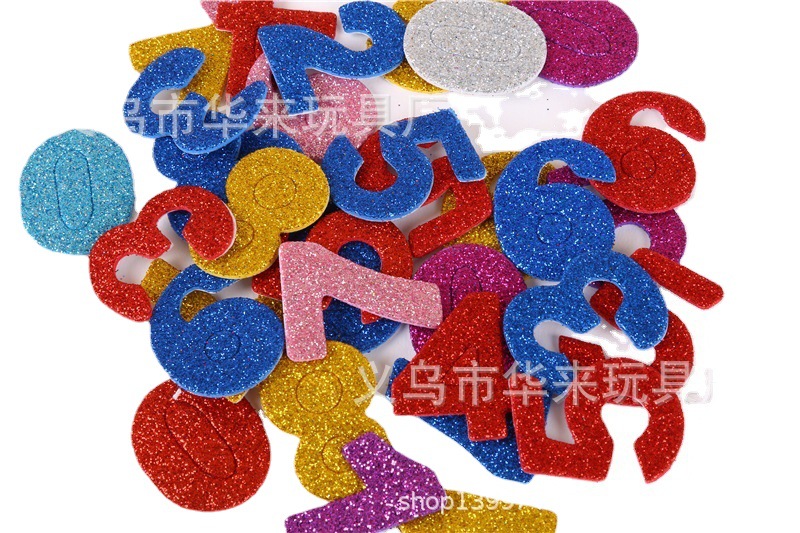 厂家批发亚马逊字母贴金粉贴纸数字贴纸美劳贴纸DIY玩具海绵贴纸