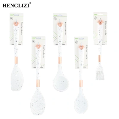 Cross-border household heat resistant non-stick spatula Stir fry spoon spotty white handle food-grade silicone kitchenware set thumbnail