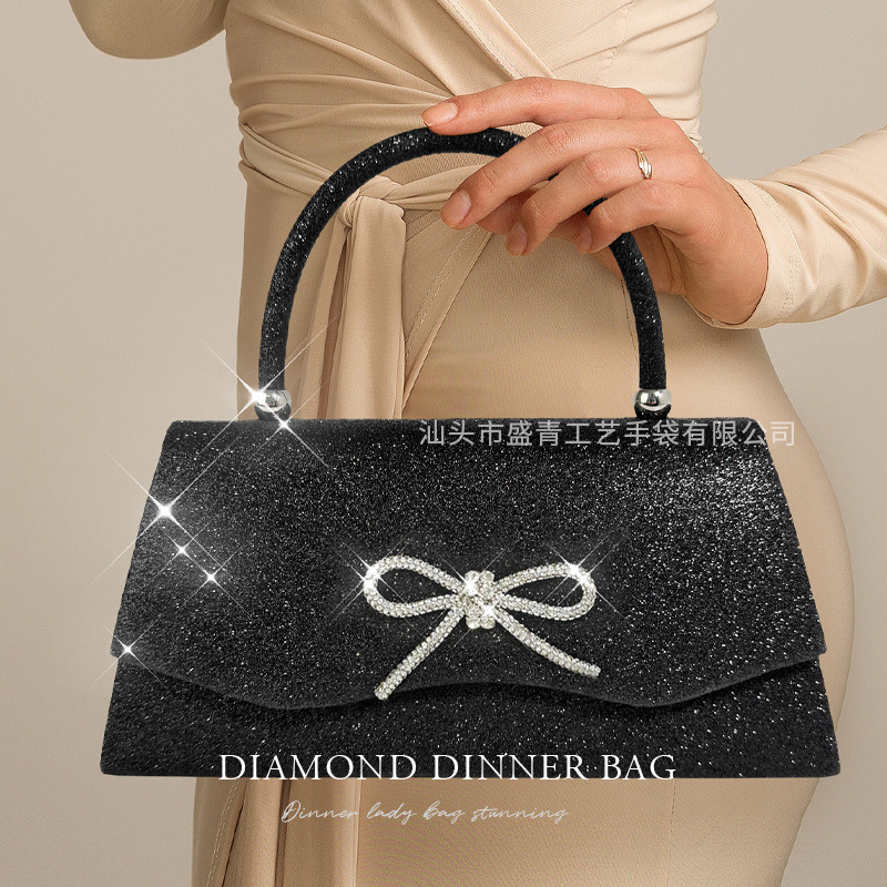 Factory direct supply Amazon in-stock water diamond bow new dinner bag fine powder elegant handbag with slanted chain details Picture